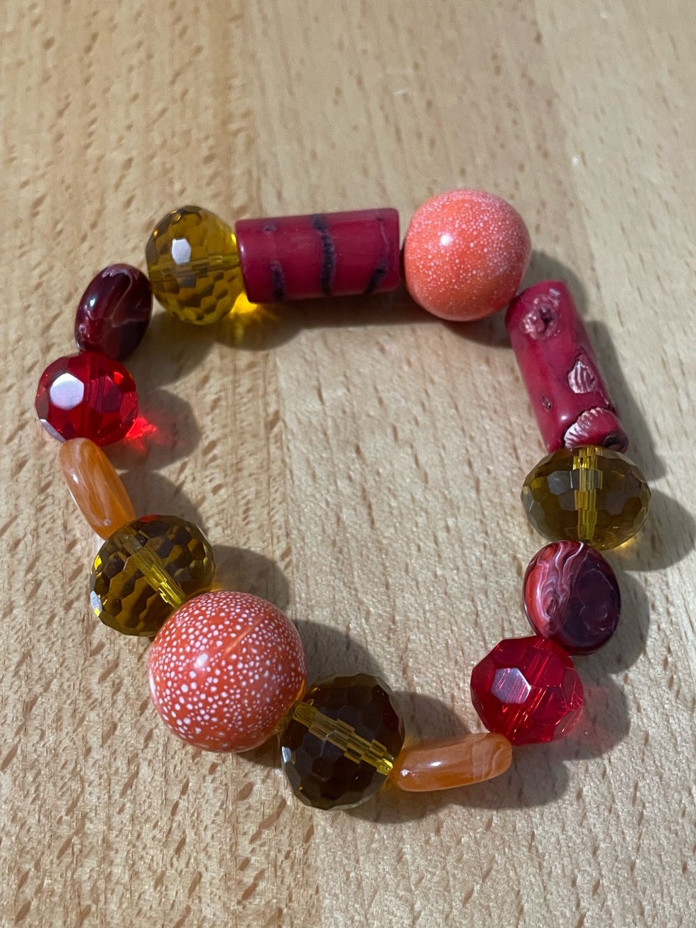 Coral Beaded Bracelet - Red & Orange